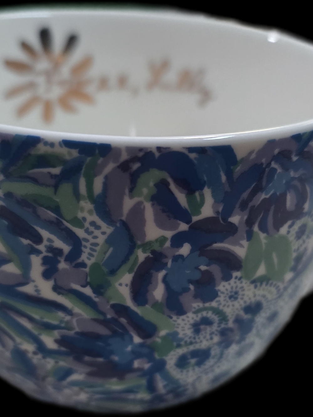 Lilly Pulitzer Blue Floral Ceramic Coffee Mug with Gold Handle Blue & Green